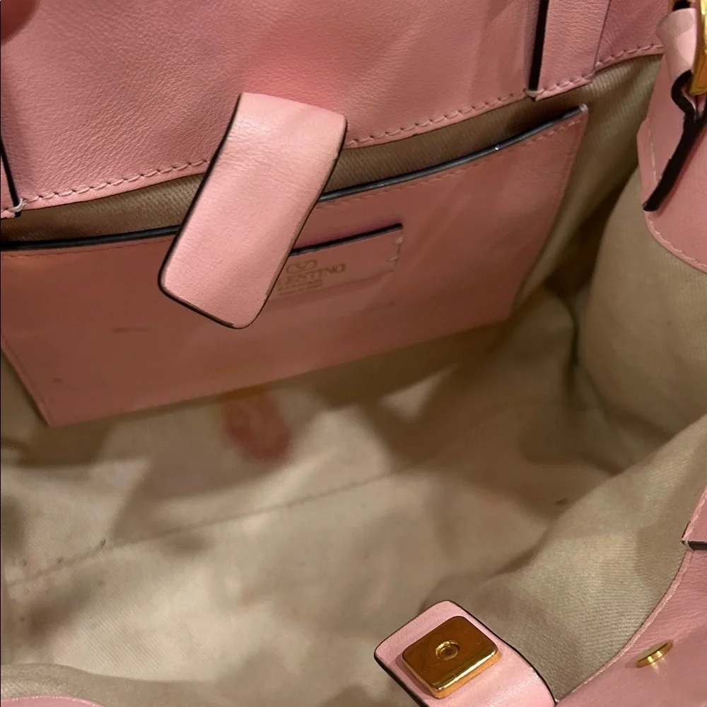 Valentino Garavani Pink Leather and  Canvas  Small tote bag VG gold logo